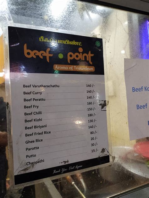 Menu at Beef Point, Coimbatore