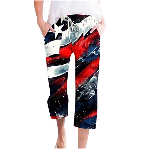 Clean Summer Capris Pants for Women Lace-Up Elastic Waist Wide Leg ...