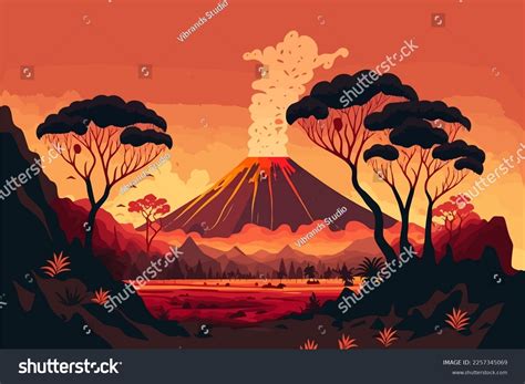 Illustration Volcanic Eruption Flat Vector Cartoon Stock Vector (Royalty Free) 2257345069 ...