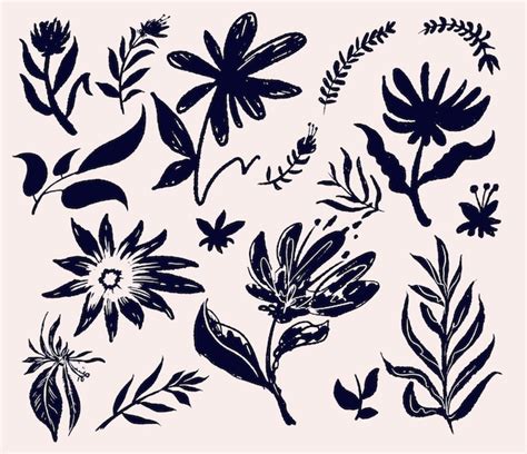 Set of meadow flowers hand drawn floral drawings collection ink drawing ...