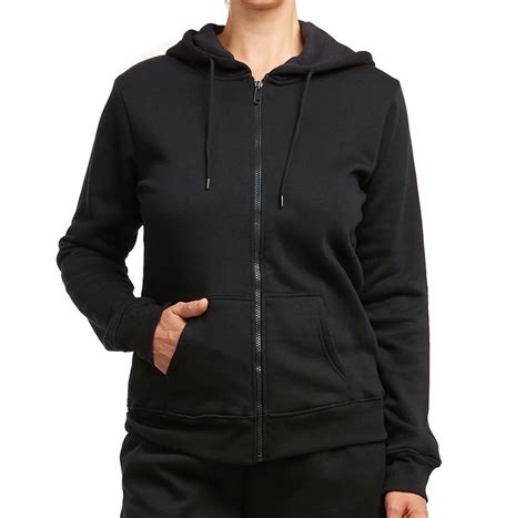 Women's Cotton Fleece Lined Full Zip Hoodie Jacket, Black, Small, 1 ...