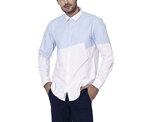 Buy Sprezz Slim Fit Oxford Shirt with Cut & Sew Color Block Pannel Blue ...