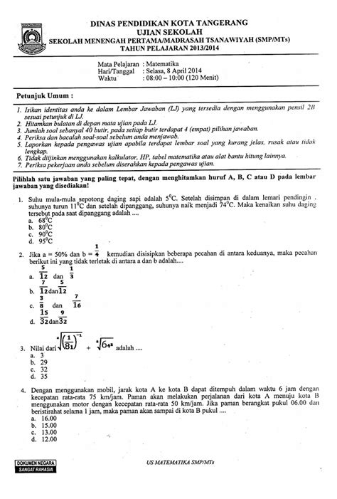 Kumpulan Soal Ujian Sekolah Matematika Kelas 9 PDF: Persiapan Terbaik Raih Nilai Tinggi!