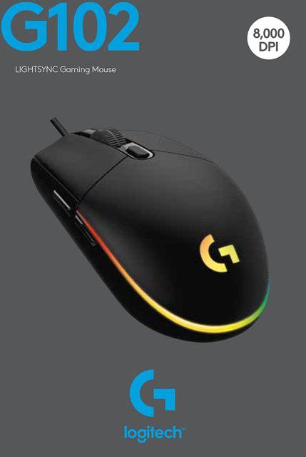 Logitech G102 Wired Ambidextrous Optical Gaming Mouse Light Sync / Adj ...