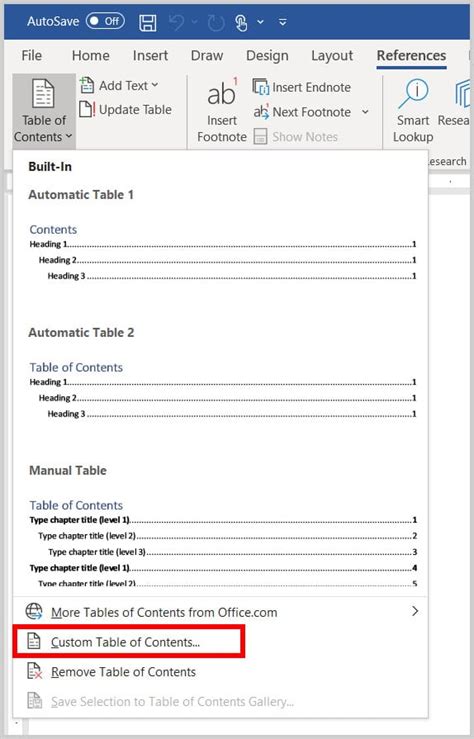 Image result for Table of Contents Word
