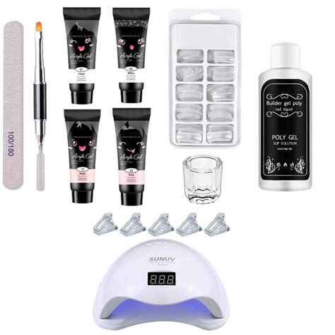 Buy Acrylic Gel Poly Nail Gel Nail Extension Set With 4 Tubes & UV Led ...