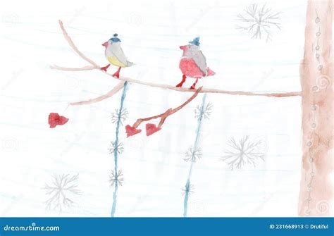 Children S Drawing of Birds Stock Illustration - Illustration of birds ...