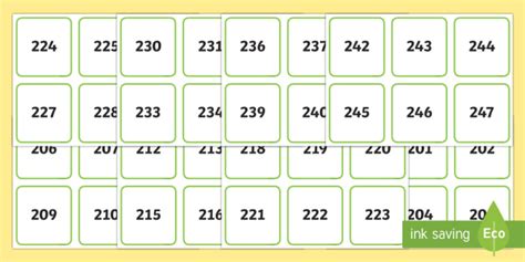200-300 on Square Number Cards