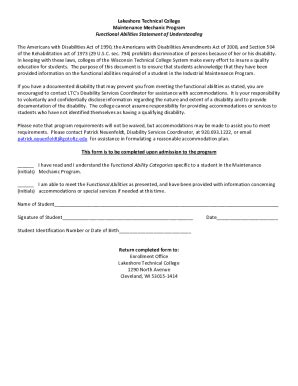 Fillable Online Maintenance Mechanic Program Functional Abilities ...