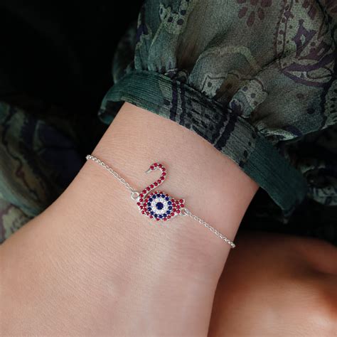 925 Pure Silver Sparkling Swan Evil Eye Bracelet – Unniyarcha