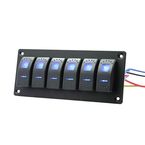 Garfour 6 Gang Aluminum Rocker Switch Panel Toggle Dash 5 Pin ON/Off ...