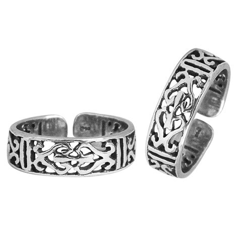 Peora 925 Sterling Silver Mughal Jaali Oxidised Toe Rings for Women ...