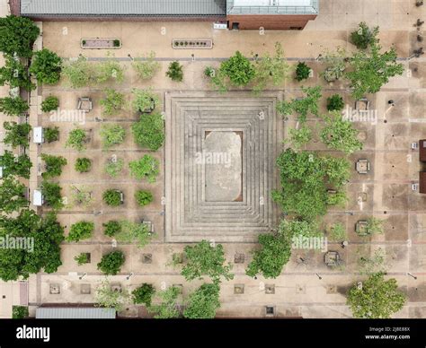 Aerial view of courtyard at St. Louis Community College Forest Park designed by Harry Weese ...