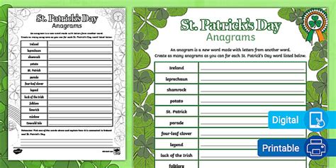 St. Patrick's Day Anagram Activity for Kids | Twinkl USA