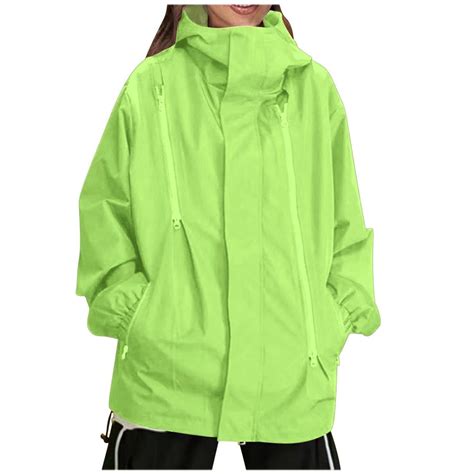XIAfhje Women's Waterproof Raincoat Hooded Rain Jacket Windbreaker ...