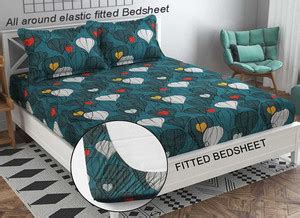 Tuteja Home Decors Cotton Double Fitted (Elastic) 250 TC Floral ...