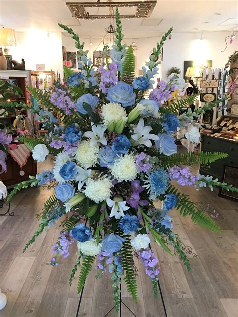 Lavender, Blue &White Standing Spray Funeral Tribute in Warwick, RI ...