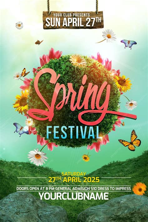 Spring party celebration or festival flyer or for social media post ...