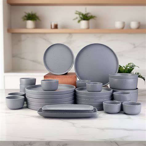 31 pc Dinner Set Thali - Dots Grey – Servewell Dinnerware