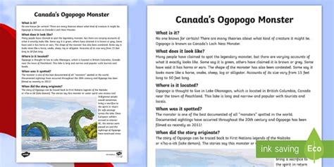 Canada's Ogopogo Monster Fact Sheet (teacher made) - Twinkl