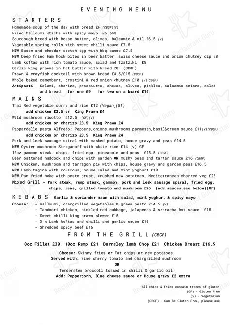 Menu at The Boundary House pub & bar, Leeds