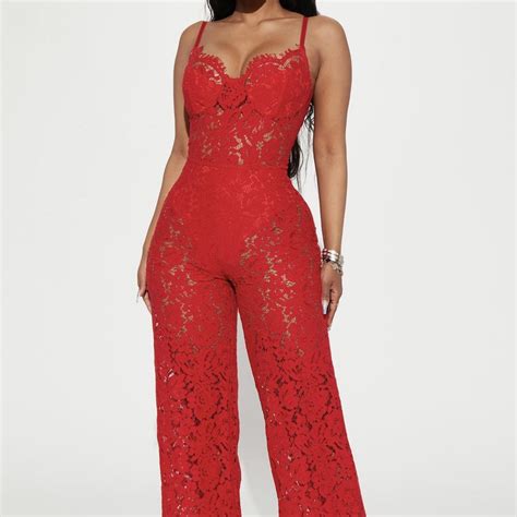 Red lace jumpsuit - Depop