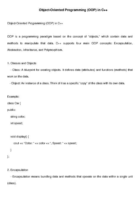 OOP in CPP Notes - Object-Oriented Programming (OOP) in C++ Object ...