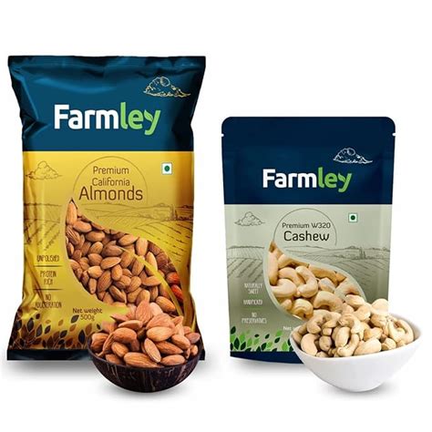 Farmley Premium Dry Fruits Combo Pack Almond 500 g & Cashew 500 g Total ...