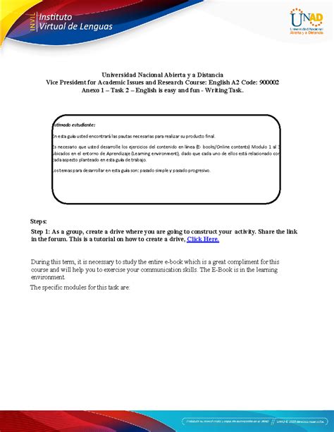 Anexo 1 – Task 2 - English is easy and fun. Writing Task 4 - Estimado ...