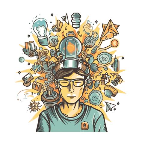 Consciousness Clipart Vector Illustration Of Brain In Man S Head With Various Icons Cartoon ...