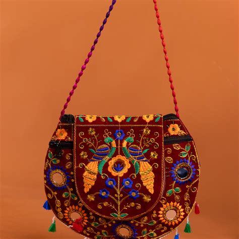 Embroidery Rajasthani Ethnic Peacock Design Sling Bag - Maroon - KD264 ...