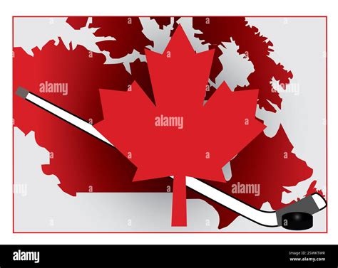 Canadian pride - map of Canada with Maple Leaf and hockey stick symbolizing national pastime ...