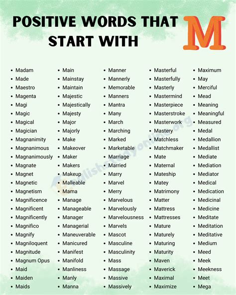 Positive Words that Start with M in English - English Study Online