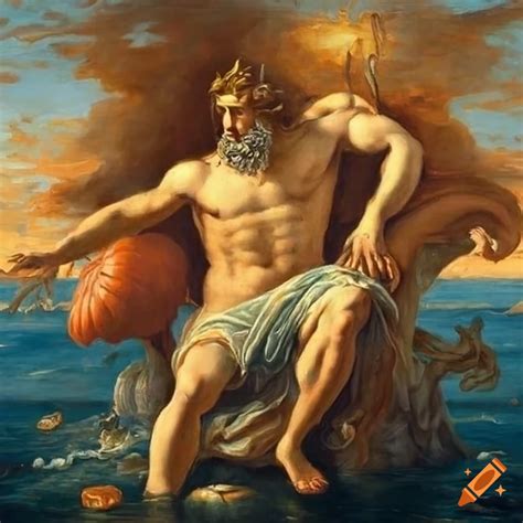Italian Renaissance painting of Poseidon rising from the sea on Craiyon