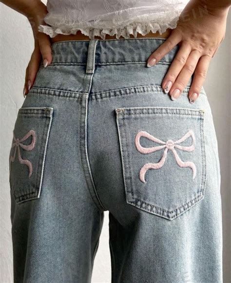 Bow jeans🎀🤍🩰 | Bow jeans, Women jeans, Cute jeans