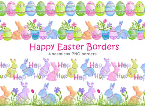 Easter Bunnies Seamless Png Border, Rabbit Clipart Frame File, Pastel ...