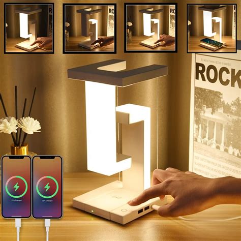 Table Lamp, Bedside Lamps with USB Port Wireless Charger 3 Light Modes ...