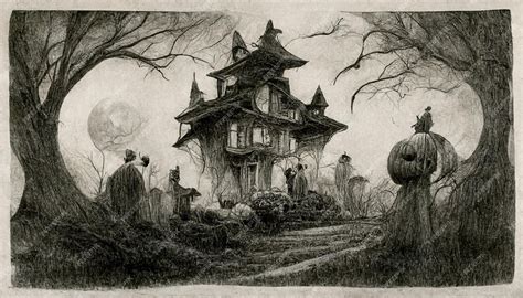 Premium Photo | Halloween illustration pencil drawing style spooky ...