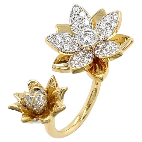 18K Yellow Gold and Diamond Convertible Flower Ring Bracelet at 1stDibs ...