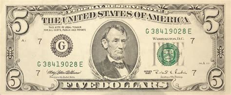 5 Dollars (Federal Reserve Note; small portrait; with security thread ...