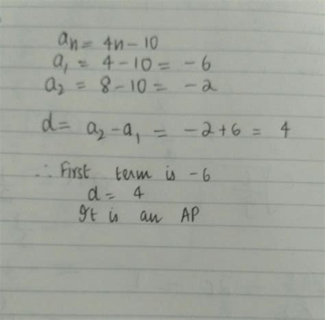 If the nth term of an ap is (4n-10) show that it is an ap. find its 1st ...