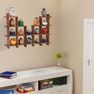 Fabfurnish Maati Designs Rhythmic Wooden Wall Shelf with 16 Assorted ...