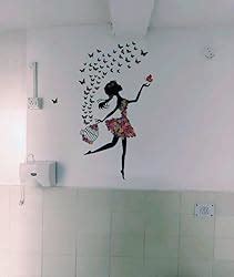 Decals Design 'Dreamy Girl with Flying Colourful Butterflies' Wall ...