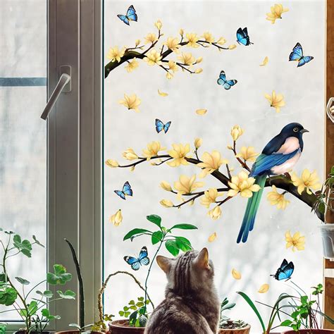 Amazon.com: Vikodor Window Clings Flower Bird Butterfly Window Stickers ...