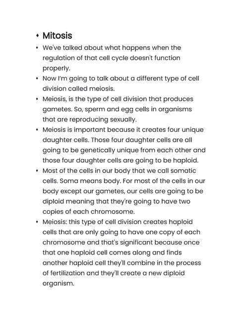 Mitosis - Sneha Patel - ⬧ Mitosis ⬧ We've talked about what happens ...