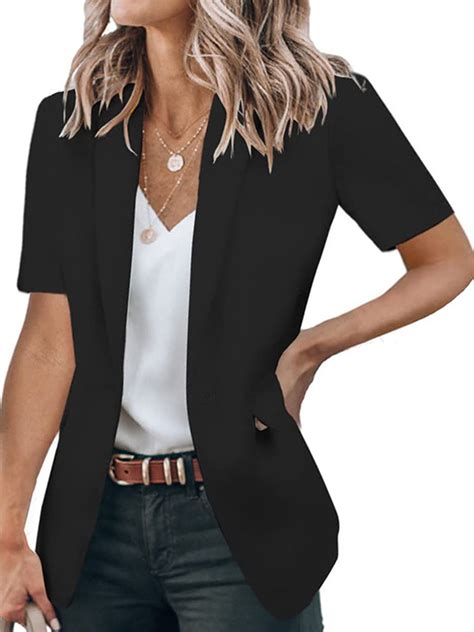 Capreze Womens Short Sleeve Blazers Open Front Work Office Jackets ...