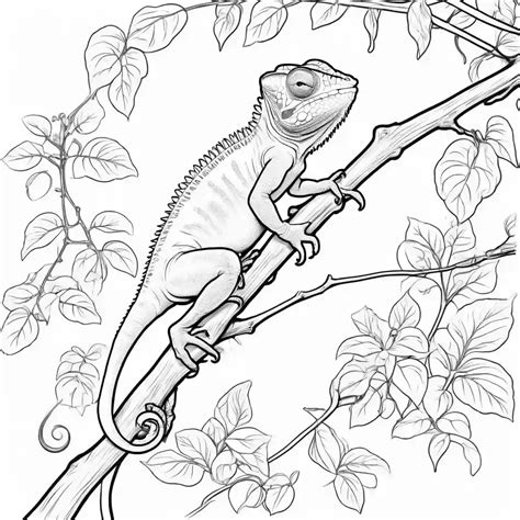 Chameleon on tree branch coloring page Lulu Pages