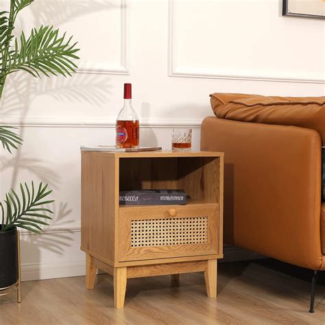 Buy Xilingol Rattan Nightstand with Charging Station USB Ports & Power ...