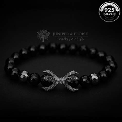 Mens Black Onyx Beaded Blue Crown Bracelet