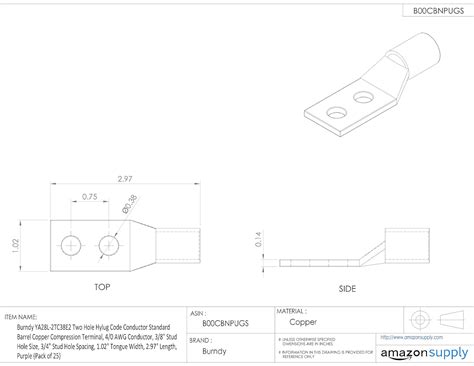Buy Burndy YA28L-2TC38E2 Two Hole Hylug Code Conductor Standard Barrel ...